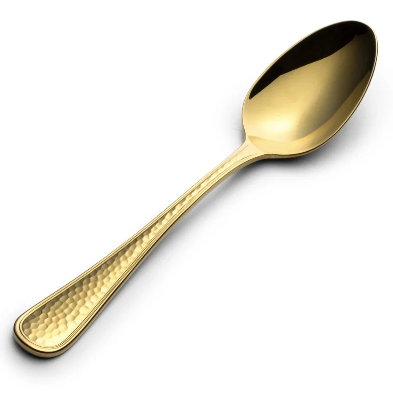 Bon Chef Positano Oval Bowl Soup/Dessert Spoon - 7.3" - Gold PVD - Hammered Finish - Set of 12 Bon Chef Positano Oval Bowl Soup/Dessert Spoon - 7.3" - Gold PVD - Hammered Finish - Set of 12
