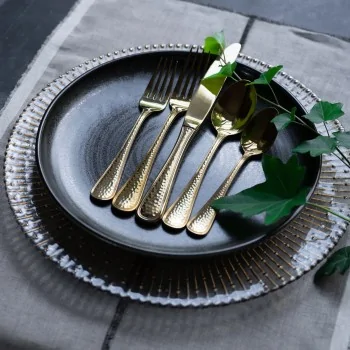 Bon Chef Positano Dinner Fork - Euro - 8.1" - Gold PVD - Hammered Finish - Set of 12