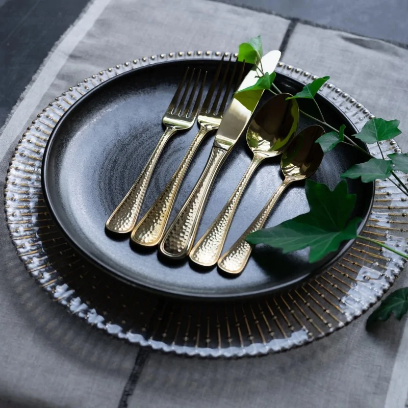Bon Chef Positano Dinner Fork - Euro - 8.1" - Gold PVD - Hammered Finish - Set of 12