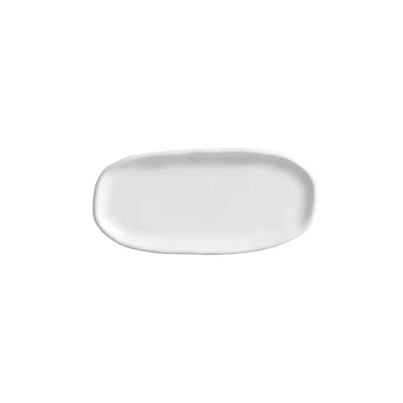 Stoneware New White Organic Shallow Oval Platter - Diam. 9.06 x 4.33" - Pack of 12