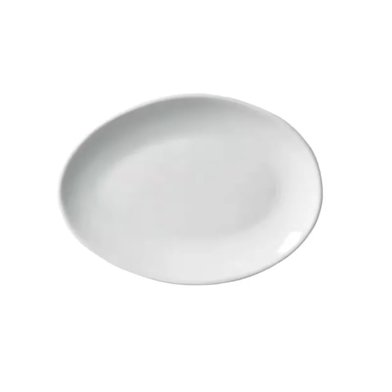 Stoneware New White Organic Oval Dessert Plate - Diam. 8.86" - Pack of 12
