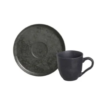 Stoneware Chromium Organic Coffee Cup & Bio Saucer - Pack of 12