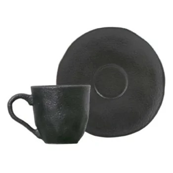 Stoneware Matte Black Organic Coffee Cup & Organic Saucer - Pack of 12