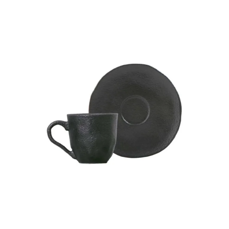 Stoneware Matte Black Organic Coffee Cup & Organic Saucer - Pack of 12 Stoneware Matte Black Organic Coffee Cup & Organic Saucer - Pack of 12