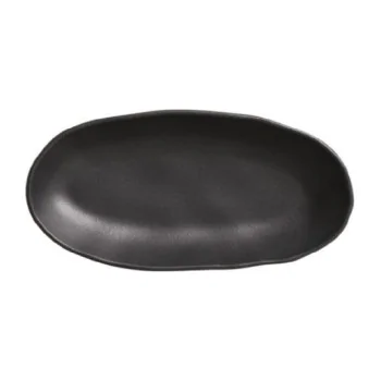 Stoneware Matte Black Organic Deep Oval Platter Large - Diam. 12.6 x 6.3" - Pack of 12