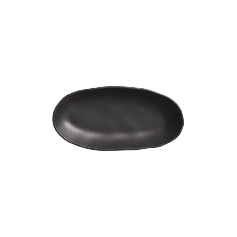 Stoneware Matte Black Organic Deep Oval Platter Large - Diam. 12.6 x 6.3" - Pack of 12