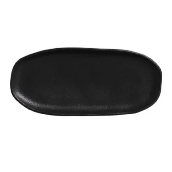 Stoneware Matte Black Organic Shallow Oval Platter - Diam. 9.06 x 4.33" - Pack of 12