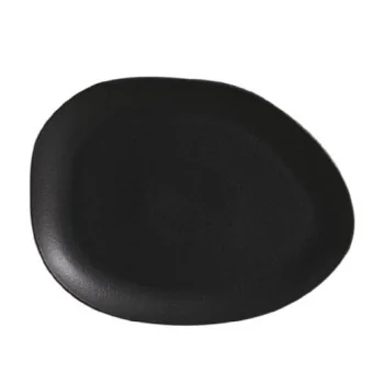Stoneware Matte Black Organic Oval Dinner Plate - Diam. 12.2" - Pack of 12