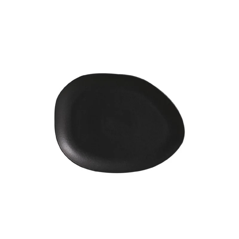 Stoneware Matte Black Organic Oval Dinner Plate - Diam. 12.2" - Pack of 12