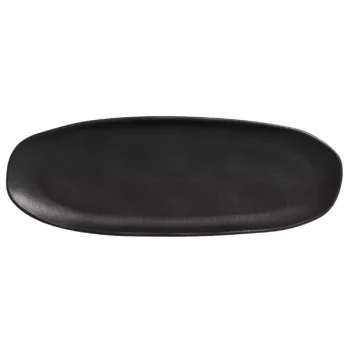 Stoneware Matte Black Organic Shallow Oval Platter Large - Diam. 14.17 x 5.12" - Pack of 12