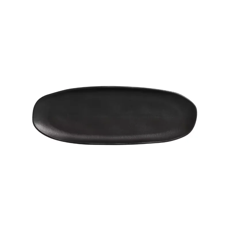 Stoneware Matte Black Organic Shallow Oval Platter Large - Diam. 14.17 x 5.12" - Pack of 12