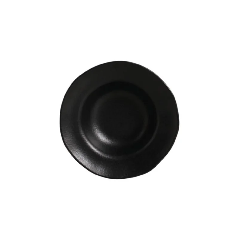 Stoneware Matte Black Deep Rim Plate - Diam. 7.48 x 2.17" - Pack of 12