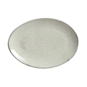 Stoneware Pistache Organic Oval Dessert Plate - Diam. 8.86" - Pack of 12