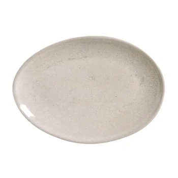 Stoneware Latte Organic Oval Dessert Plate - Diam. 8.86" - Pack of 12
