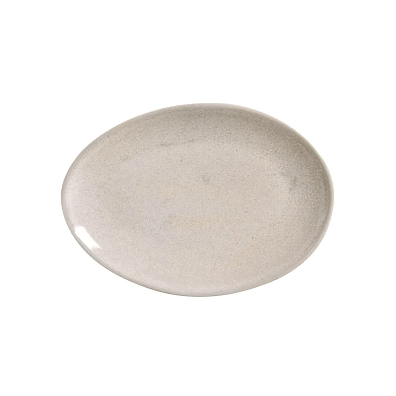 Stoneware Latte Organic Oval Dessert Plate - Diam. 8.86" - Pack of 12