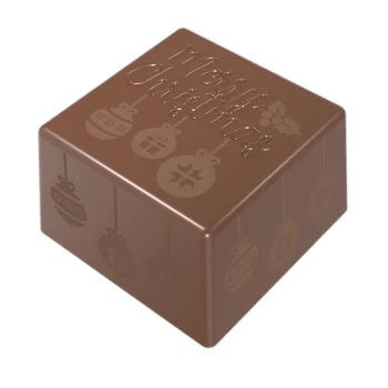 Thermoformed Polycarbonate Square Praline Chocolate Mold - Merry Christmas - 28 cavity - 25 mm x 25 mm x h 15 mm - 10gr