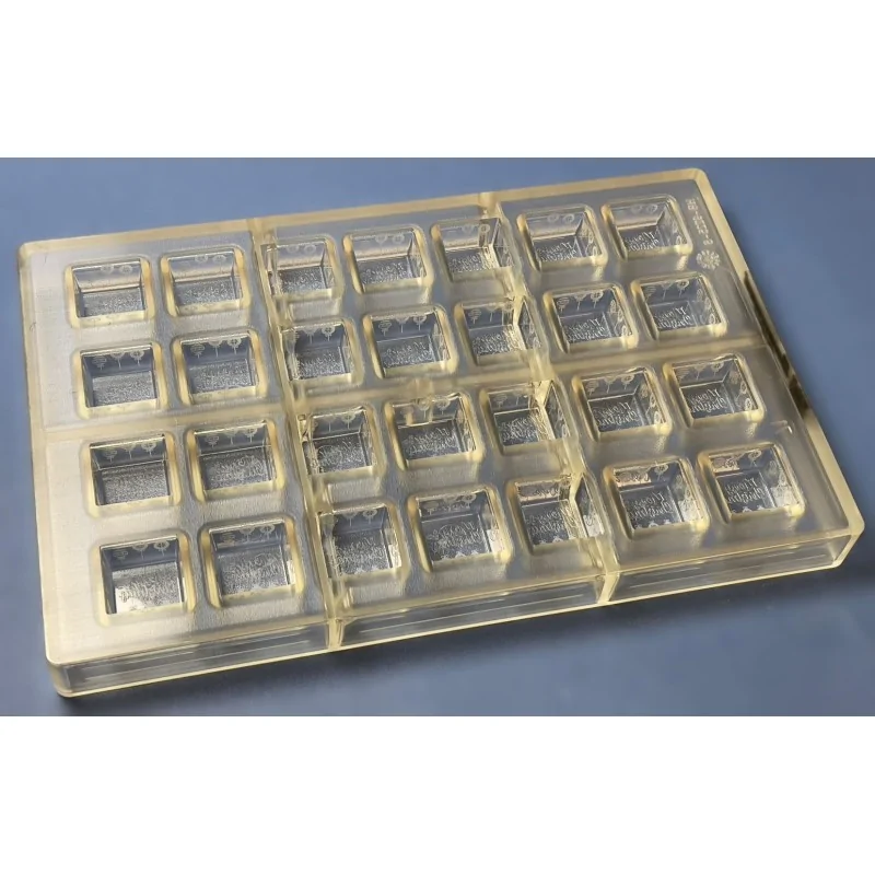 Thermoformed Polycarbonate Square Praline Chocolate Mold - Merry Christmas - 28 cavity - 25 mm x 25 mm x h 15 mm - 10gr Thermoformed Polycarbonate Square Praline Chocolate Mold - Merry Christmas - 28 cavity - 25 mm x 25 mm x h 15 mm - 10gr