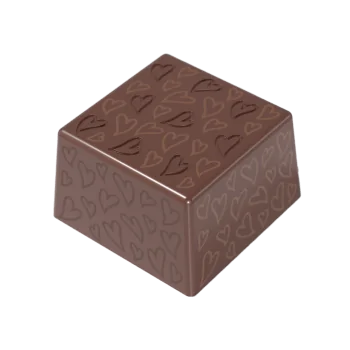 Thermoformed Polycarbonate Square Praline Chocolate Mold - Valena Hearts - 28 cavity - 25 mm x 25 mm x h 15 mm - 10gr