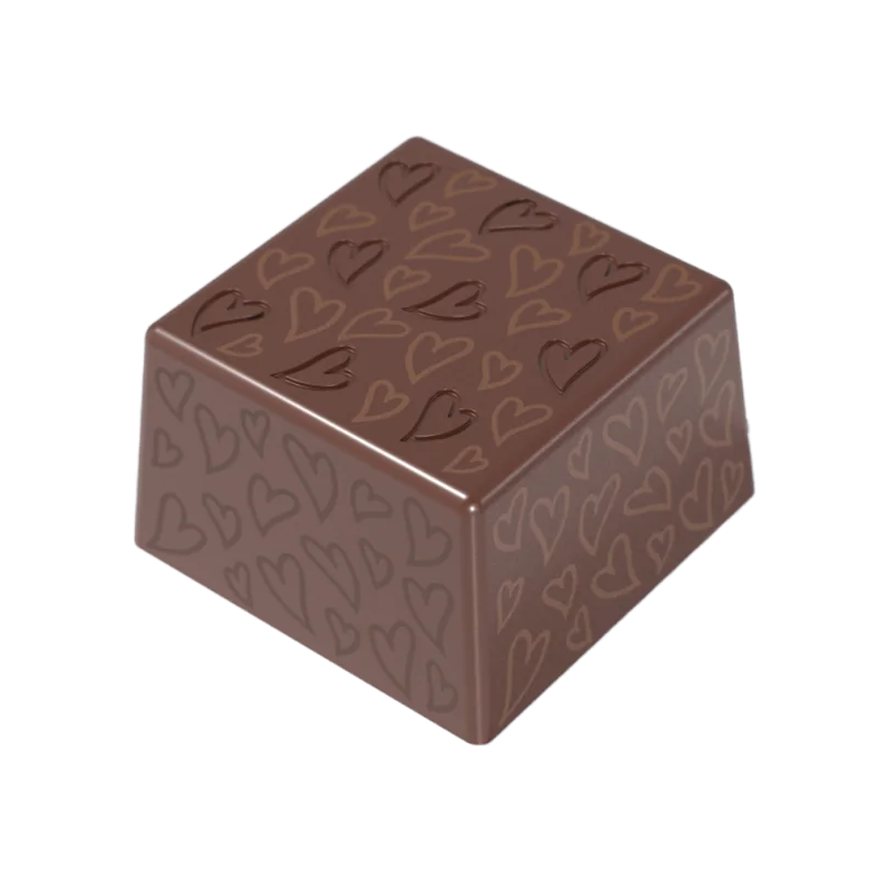Thermoformed Polycarbonate Square Praline Chocolate Mold - Valena Hearts - 28 cavity - 25 mm x 25 mm x h 15 mm - 10gr