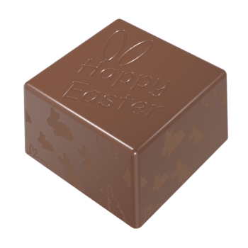 Thermoformed Polycarbonate Square Praline Chocolate Mold - Happy Easter - 28 cavity - 25 mm x 25 mm x h 15 mm - 10gr
