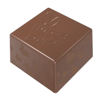 Thermoformed Polycarbonate Square Praline Chocolate Mold - Happy Easter - 28 cavity - 25 mm x 25 mm x h 15 mm - 10gr