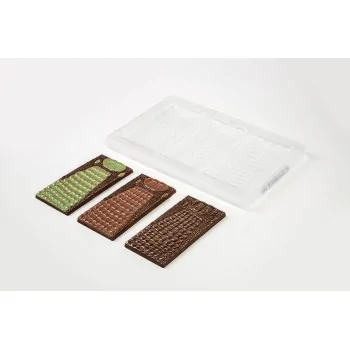 Thermoformed Polycarbonate Chocolate Tablet Mold - Crocodile - 3 cavity - 140 mm x 70 mm x h 8.4 mm - 80gr