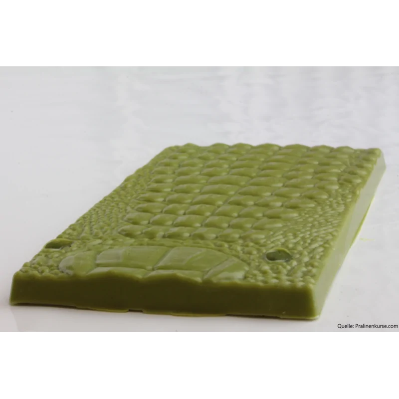 Thermoformed Polycarbonate Chocolate Tablet Mold - Crocodile - 3 cavity - 140 mm x 70 mm x h 8.4 mm - 80gr Thermoformed Polycarbonate Chocolate Tablet Mold - Crocodile - 3 cavity - 140 mm x 70 mm x h 8.4 mm - 80gr