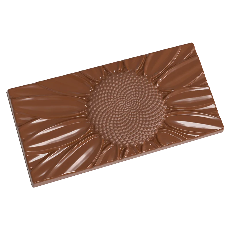 Thermoformed Polycarbonate Sunflower Chocolate Tablet Mold - 3 cavity - 140 mm x 70 mm x h 9.3 mm -80gr Thermoformed Polycarbonate Sunflower Chocolate Tablet Mold - 3 cavity - 140 mm x 70 mm x h 9.3 mm -80gr