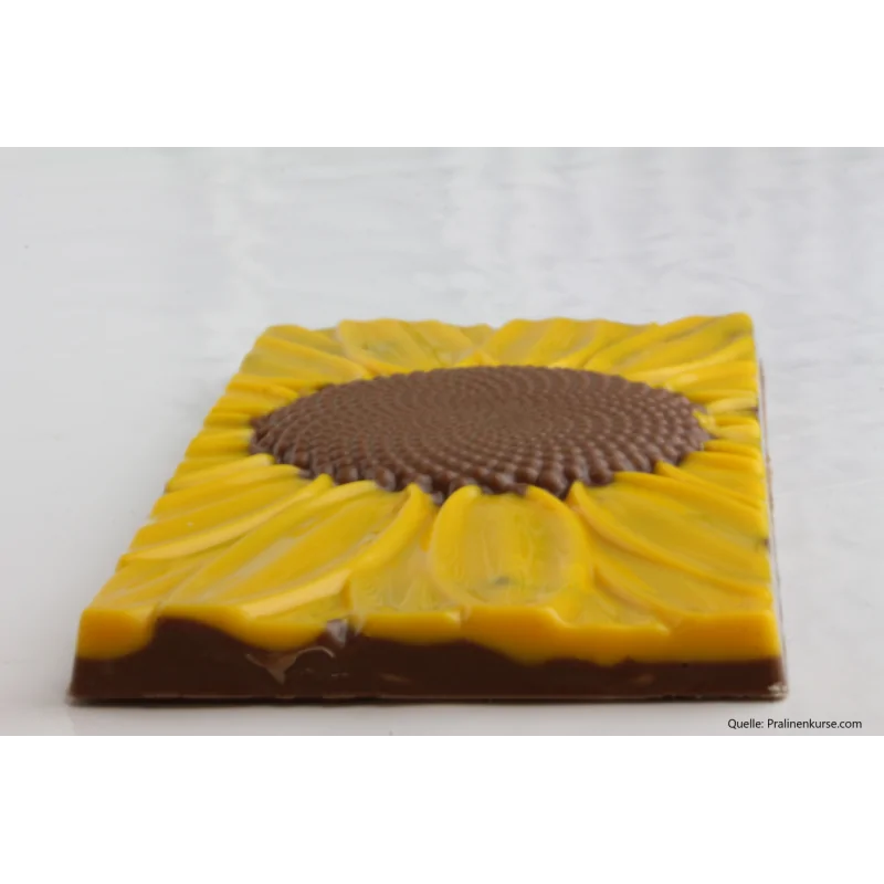 Thermoformed Polycarbonate Sunflower Chocolate Tablet Mold - 3 cavity - 140 mm x 70 mm x h 9.3 mm -80gr Thermoformed Polycarbonate Sunflower Chocolate Tablet Mold - 3 cavity - 140 mm x 70 mm x h 9.3 mm -80gr