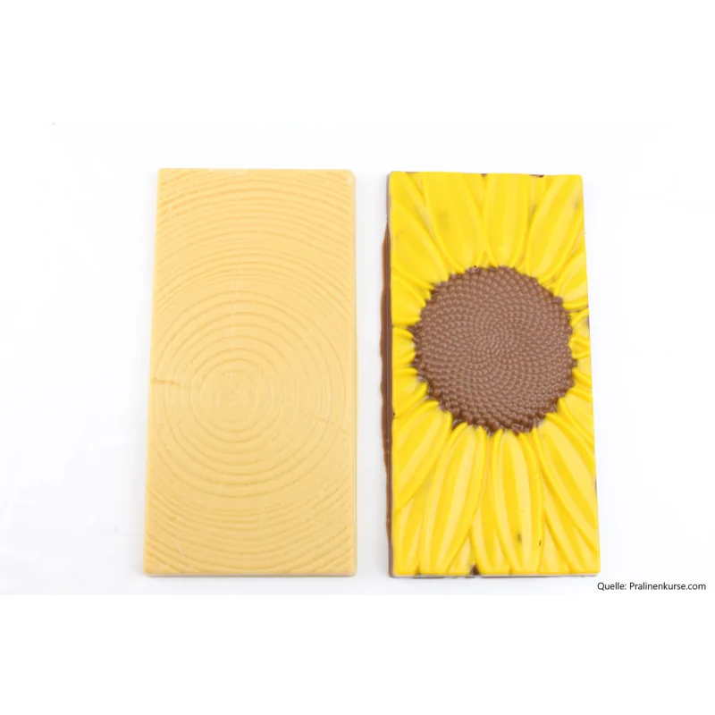 Thermoformed Polycarbonate Sunflower Chocolate Tablet Mold - 3 cavity - 140 mm x 70 mm x h 9.3 mm -80gr Thermoformed Polycarbonate Sunflower Chocolate Tablet Mold - 3 cavity - 140 mm x 70 mm x h 9.3 mm -80gr