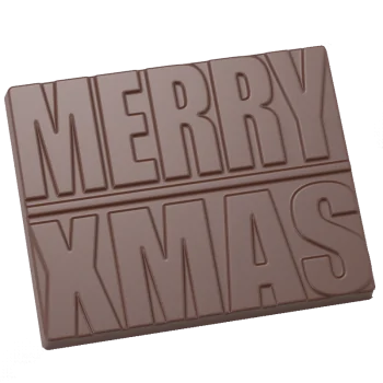 Thermoformed Polycarbonate Chocolate Tablet Mold - Merry Xmas - 4 cavity - 85 mm x 67.7 mm x h 7.8 mm -50gr