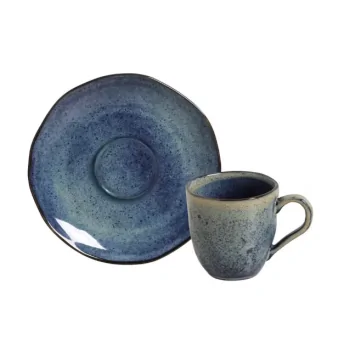 Stoneware Denim Organic Coffee Cup & Organic Saucer - Pack of 12