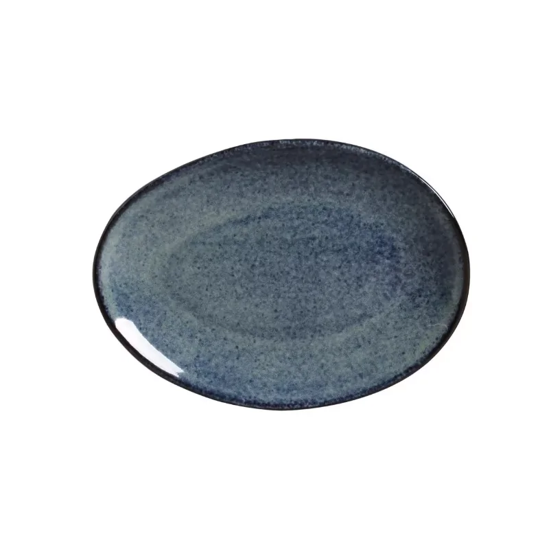 Stoneware Denim Organic Oval Dessert Plate - Diam. 8.86" - Pack of 12