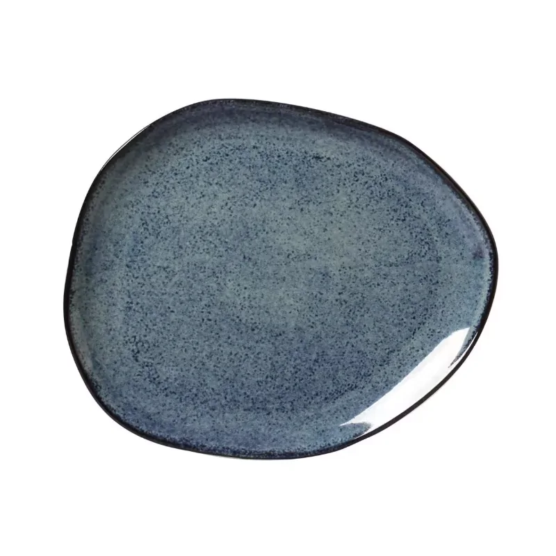 Stoneware Denim Organic Oval Dinner Plate - Diam. 12.2" - Pack of 12