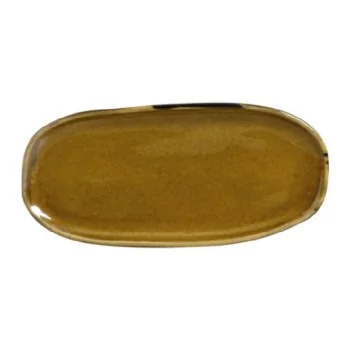 Stoneware Amber Organic Shallow Oval Platter - Diam. 9.06 x 4.33" - Pack of 12