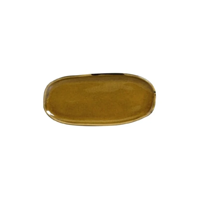 Stoneware Amber Organic Shallow Oval Platter - Diam. 9.06 x 4.33" - Pack of 12