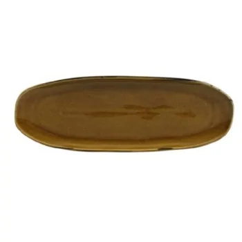 Stoneware Amber Organic Shallow Oval Platter Large - Diam. 14.17 x 5.12" - Pack of 12