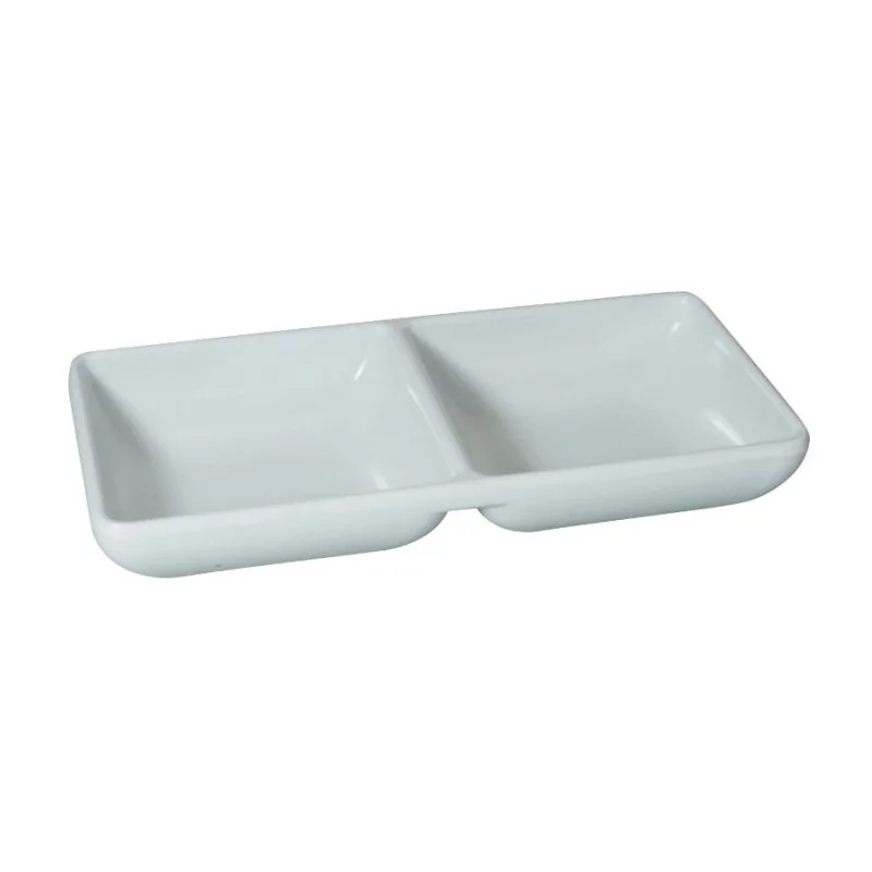 "Oriental Series" Line - Melamine Square sauce dish - Ivory - 2 Cpts mm 145x70 h 25 - Pack of 24