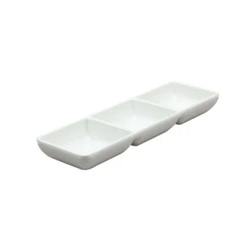 "Oriental Series" Line - Melamine Square sauce dish - Ivory - 3 Cpts mm 220x70 h 25 - Pack of 12