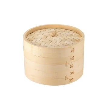 Bamboo Steamer - Two Layers And One Lid - Bamboo - Dia: 20 cm - Set of 8