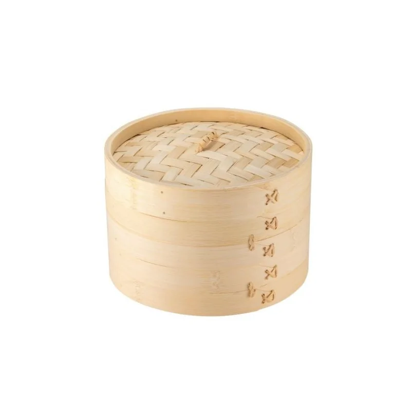 Bamboo Steamer - Two Layers And One Lid - Bamboo - Dia: 25 cm - Set of 4