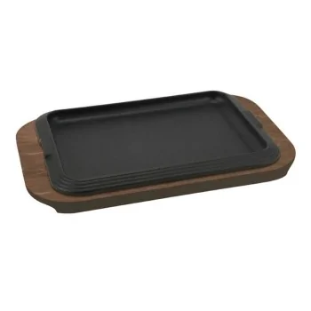 Rectangular Enamelled Cast-Iron Plate With Wooden Tray - 30 x 22 cm - Set of 6