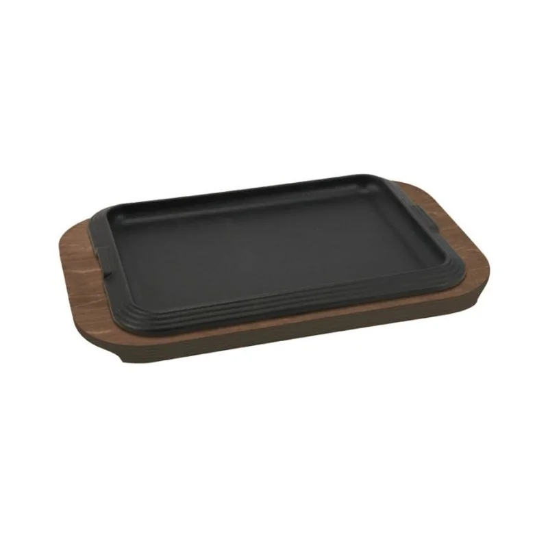 Rectangular Enamelled Cast-Iron Plate With Wooden Tray - 30 x 22 cm - Set of 6 Rectangular Enamelled Cast-Iron Plate With Wooden Tray - 30 x 22 cm - Set of 6