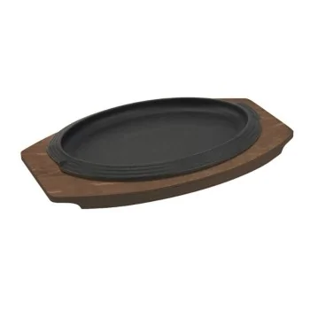 Oval Enamelled Cast-Iron Plate With Wooden Tray - Basic - 32 x 22 cm - Set of 6