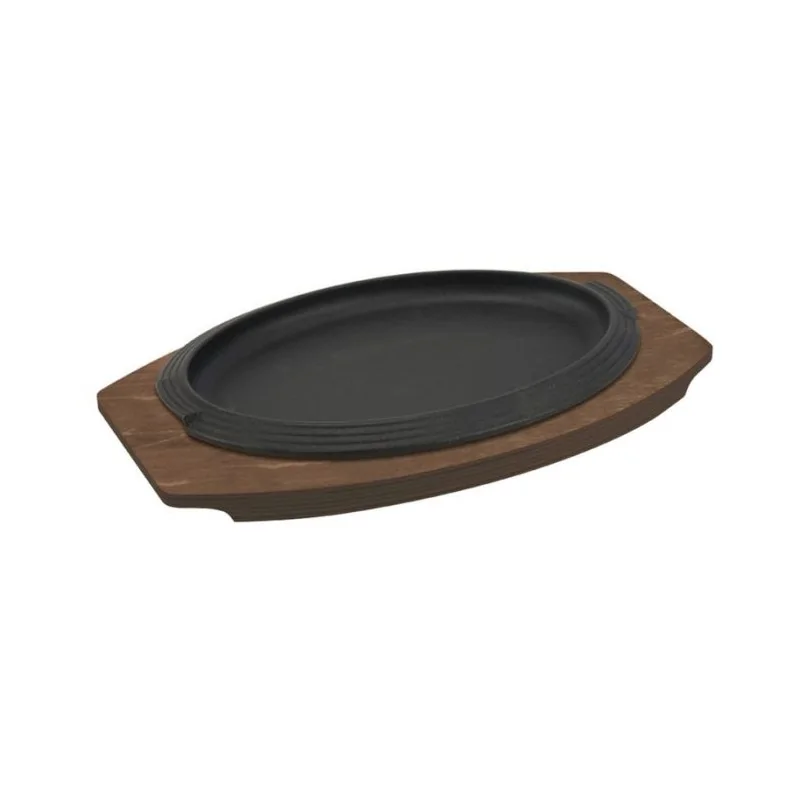 Oval Enamelled Cast-Iron Plate With Wooden Tray - Basic - 32 x 22 cm - Set of 6 Oval Enamelled Cast-Iron Plate With Wooden Tray - Basic - 32 x 22 cm - Set of 6