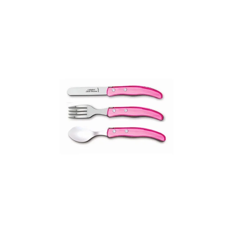 Claude Dozorme Berlingot Children's 3-Piece Set, Pink Nacrine Handle