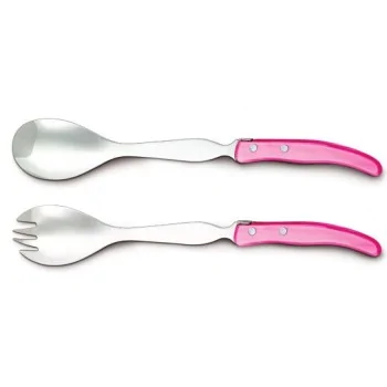 Claude Dozorme Berlingot Salad Servers, Pink Nacrine Handle
