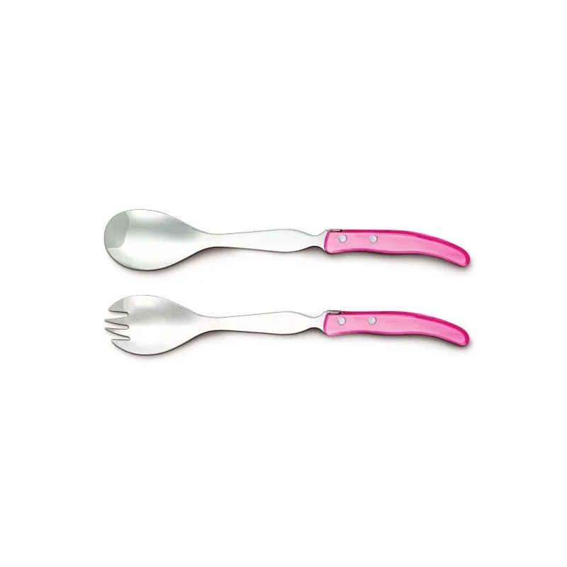 Claude Dozorme Berlingot Salad Servers, Pink Nacrine Handle