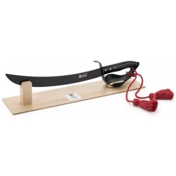 Claude Dozorme Champagne Saber, Black Blade, Black Handle, Black Guard, on Oak Base