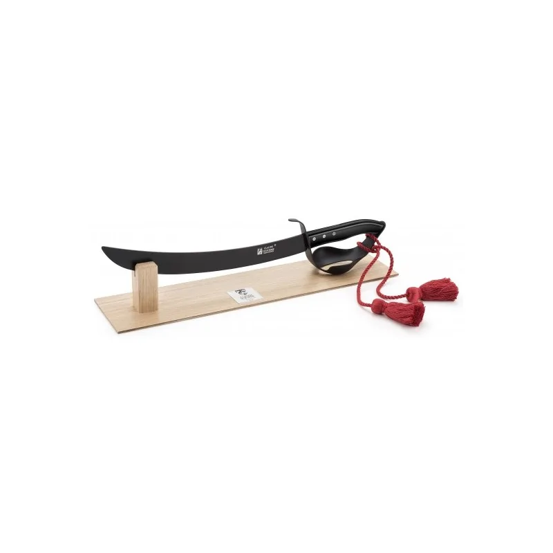 Claude Dozorme Champagne Saber, Black Blade, Black Handle, Black Guard, on Oak Base